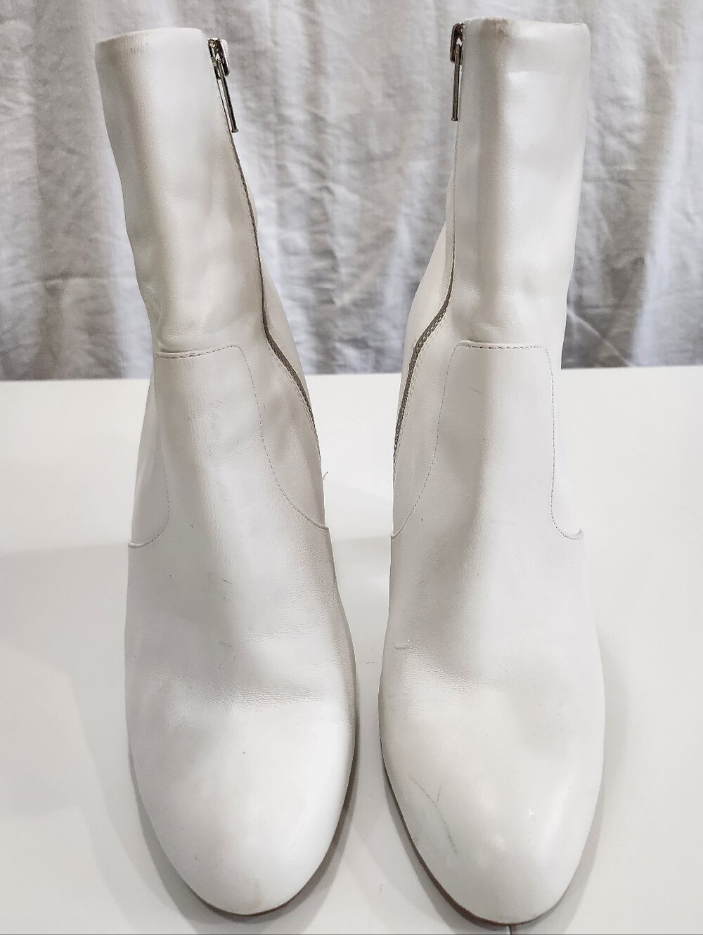 Steve Madden White Leather Ankle Boots Size 11M Block Heel Zip Up